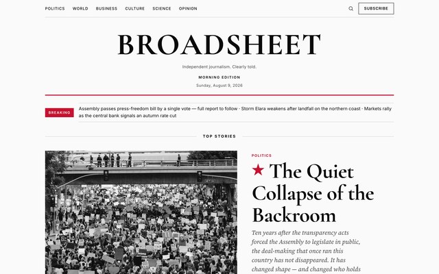 Broadsheet theme front page