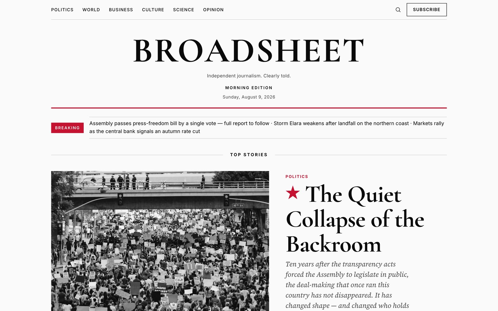 Broadsheet theme — newspaper homepage