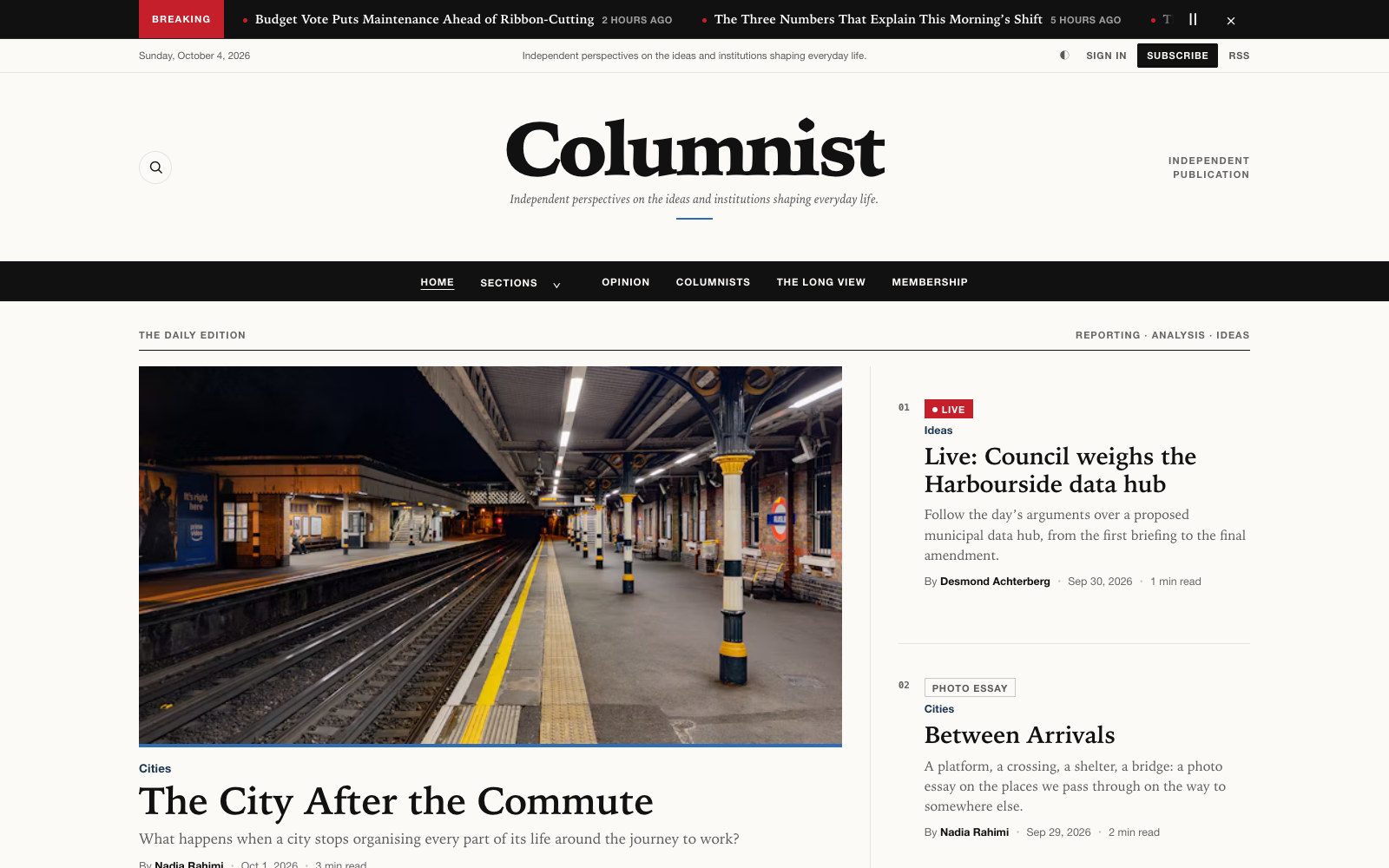Columnist theme — newspaper homepage