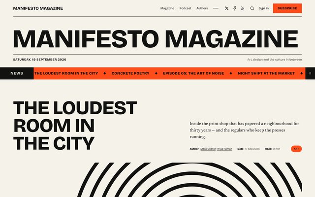 Manifesto theme front page